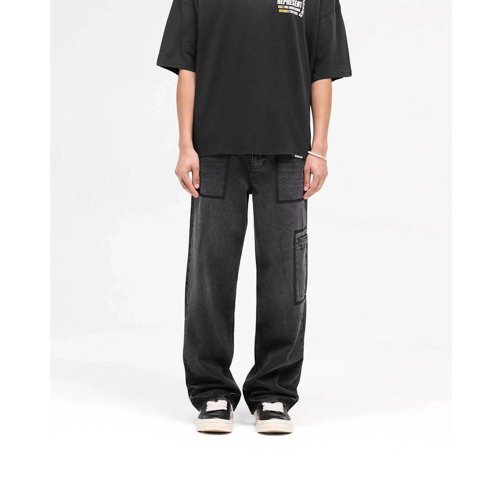 NEW REPRESENT r3 drive denim baggy fit distressed jeans in jet black